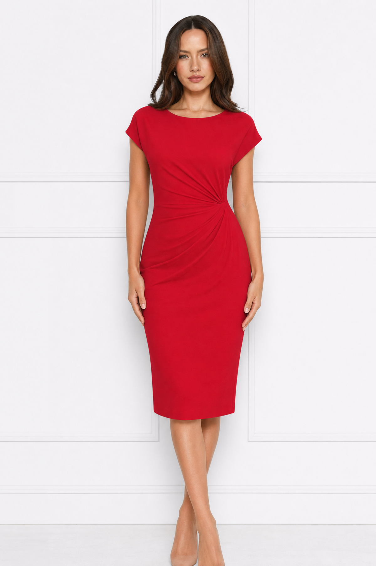 Mia elegant ruched waist midi dress – product photo 5