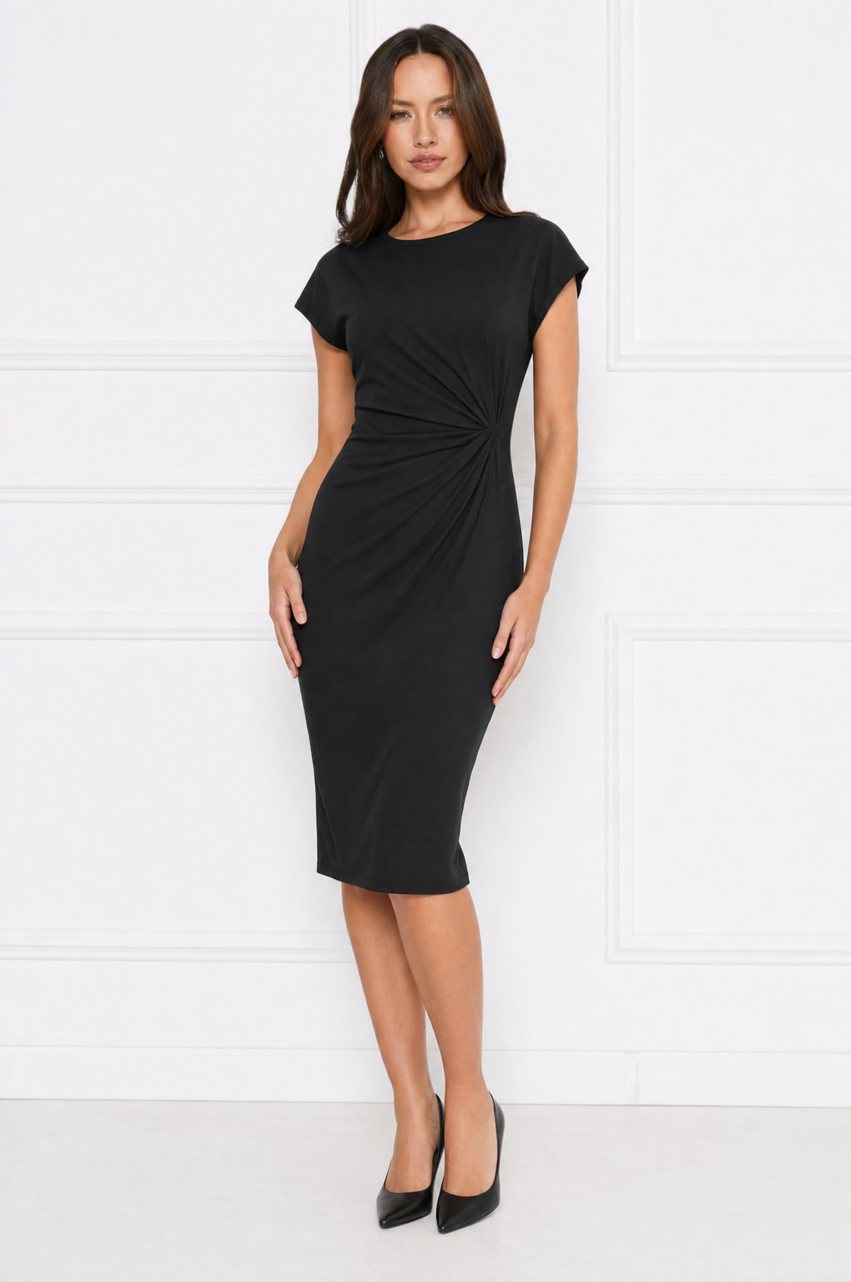 Mia elegant ruched waist midi dress – product photo 1