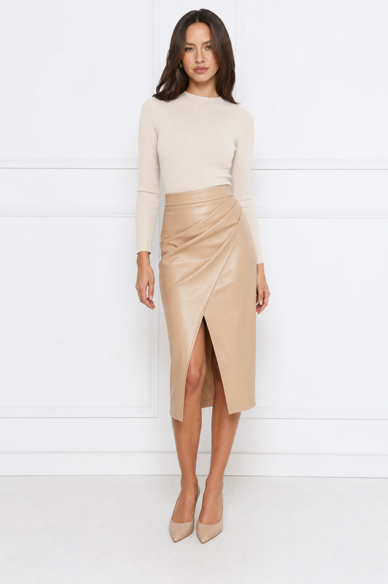 Sophia elegant split-front pleated midi skirt – product photo 6