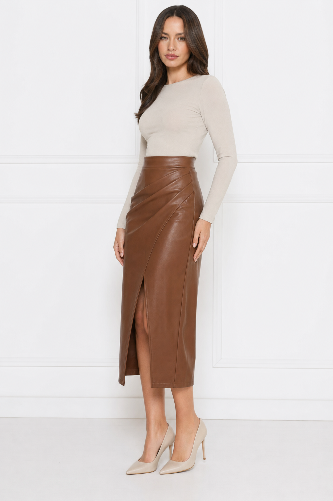 Sophia elegant split-front pleated midi skirt – product photo 2