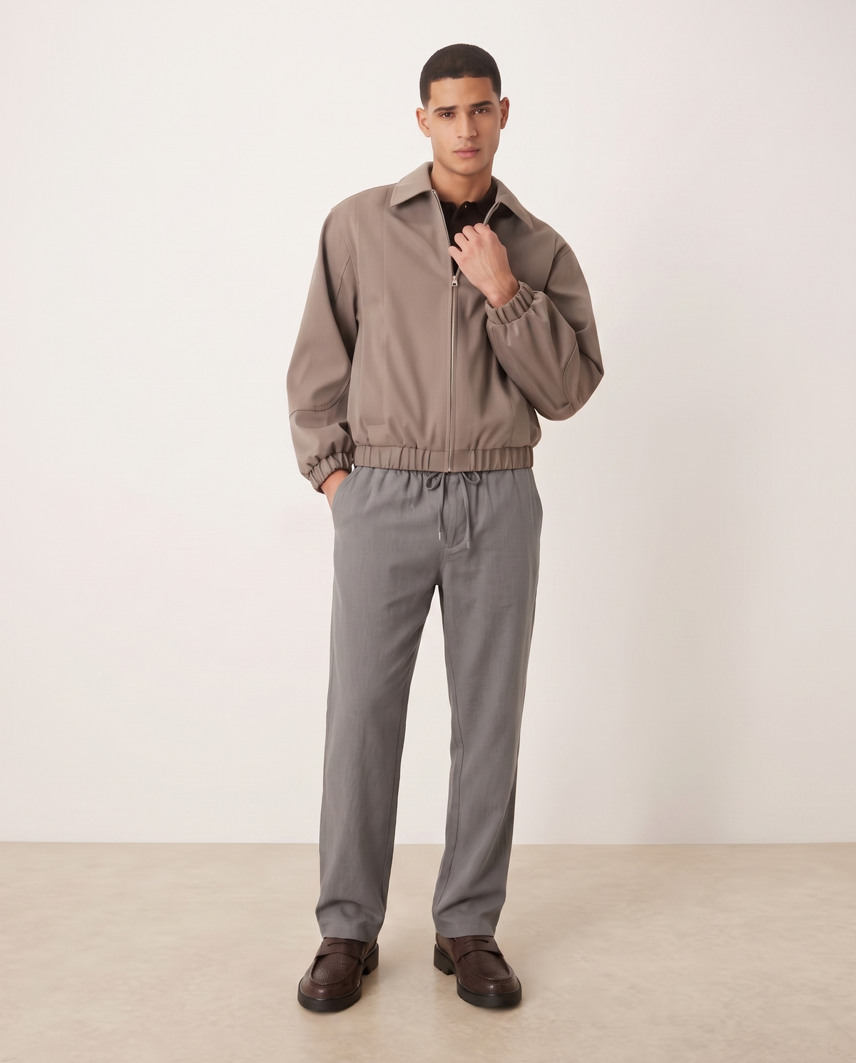 Ethan Lightweight Relaxed Casual Pants for Men — Grey, full length
