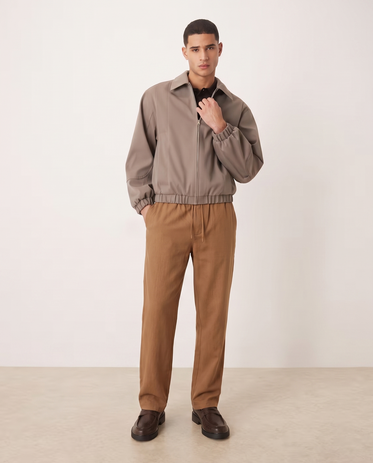 Ethan Lightweight Relaxed Casual Pants for Men — Brown, full length