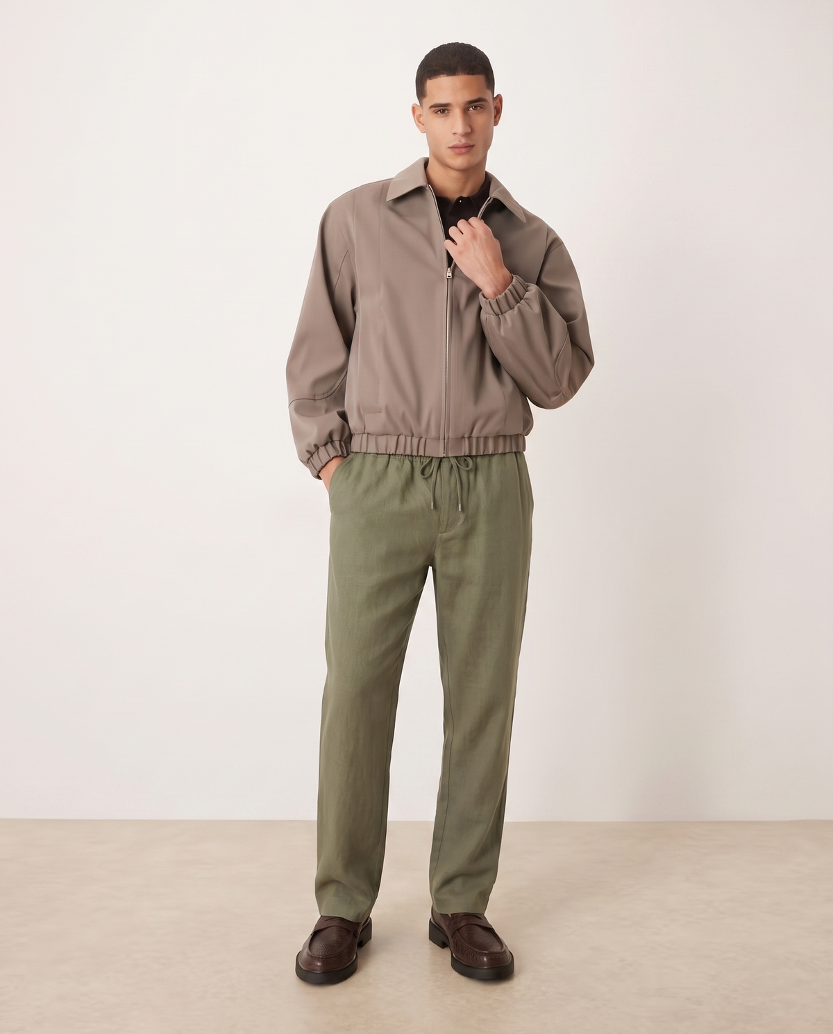 Ethan Lightweight Relaxed Casual Pants for Men — Green, full length