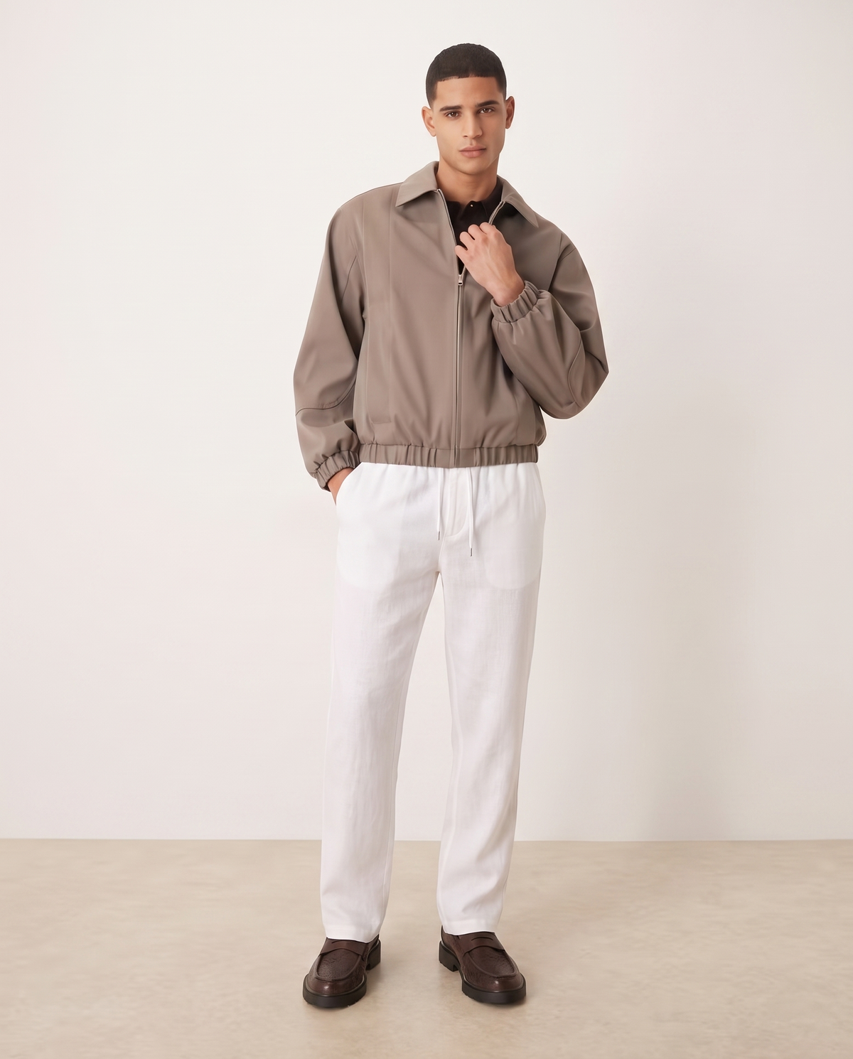 Ethan Lightweight Relaxed Casual Pants for Men — White, full length