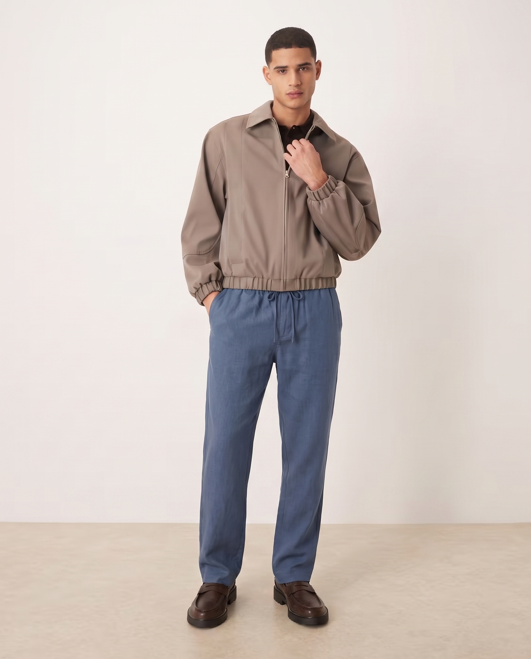 Ethan Lightweight Relaxed Casual Pants for Men — Blue, full length