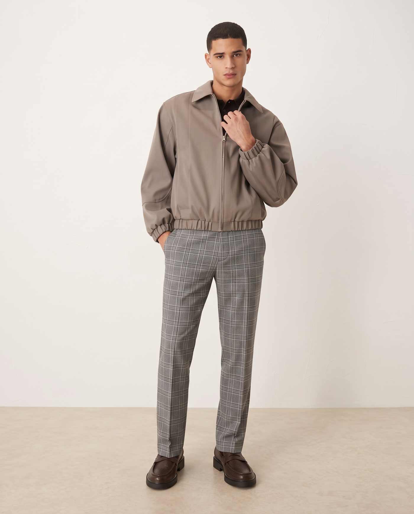 Ethan Stylish Checked Men's Pants — Gray, full length