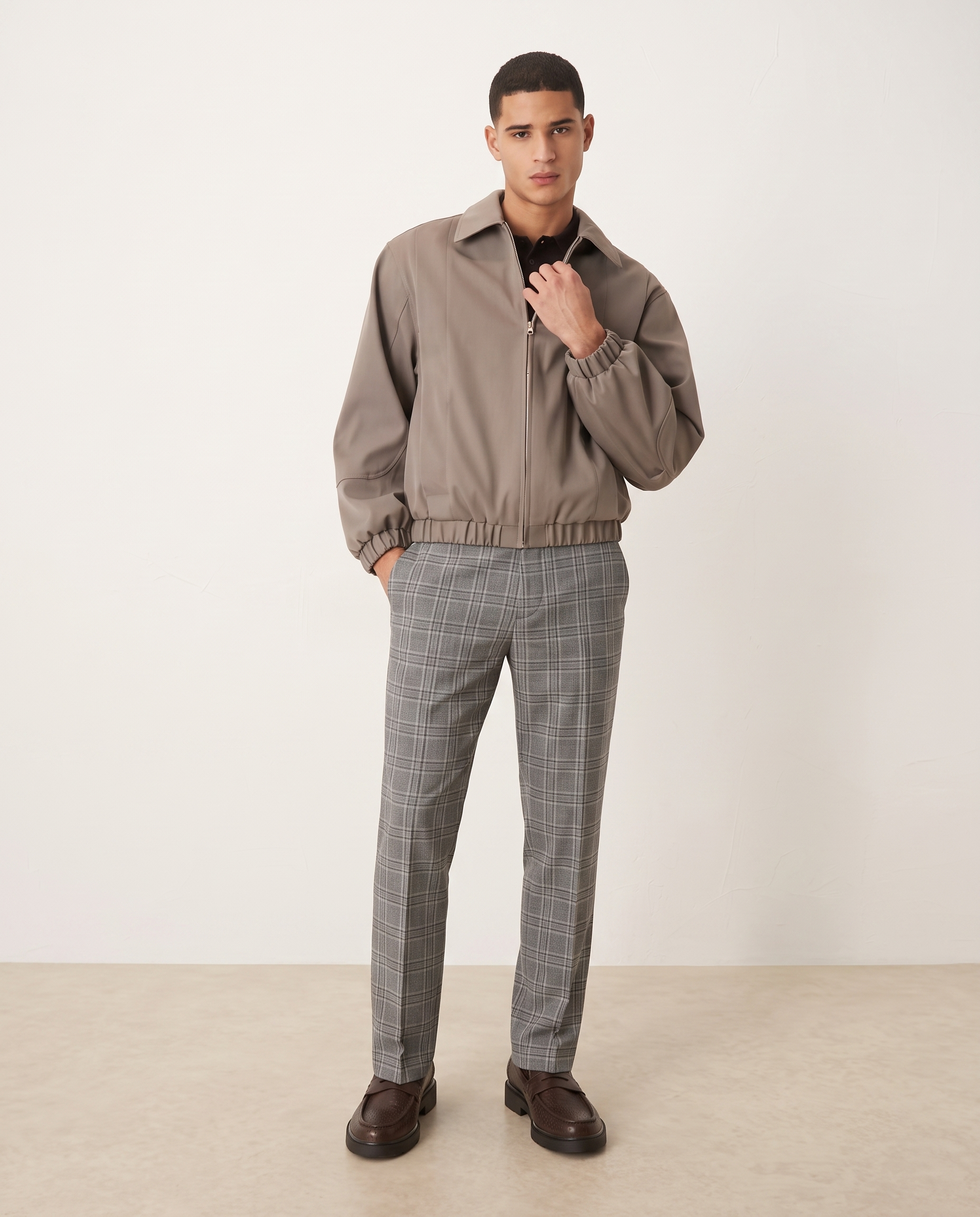 Ethan Stylish Checked Men's Pants — Gray, full length