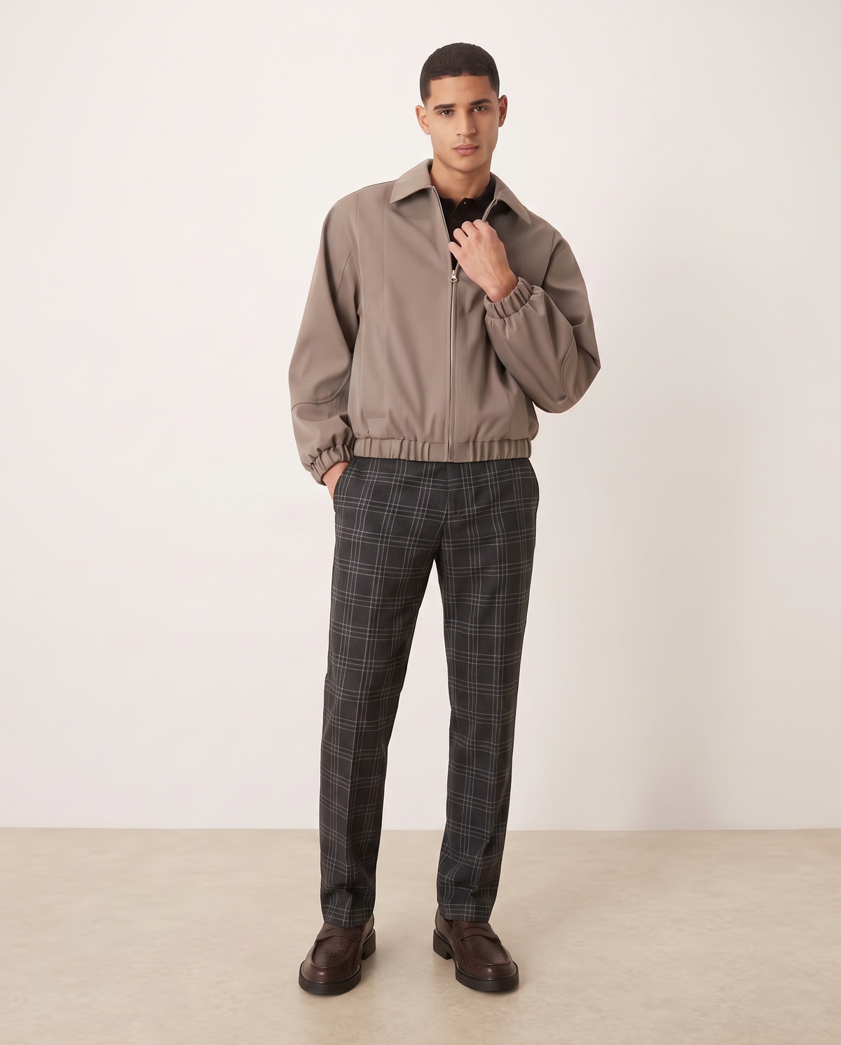 Ethan Stylish Checked Men's Pants — Dark Gray, full length