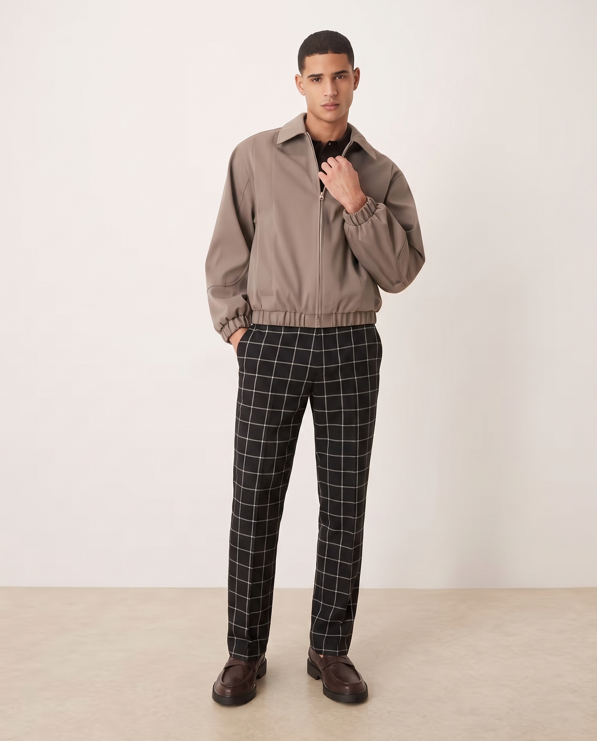 Ethan Stylish Checked Men's Pants — Black, full length