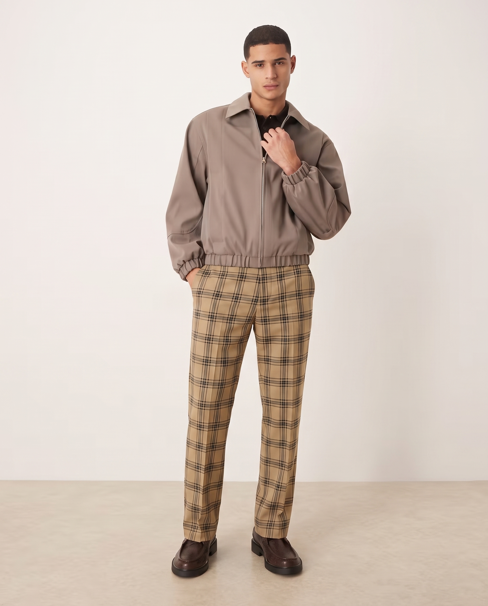 Ethan Stylish Checked Men's Pants — Khaki, full length