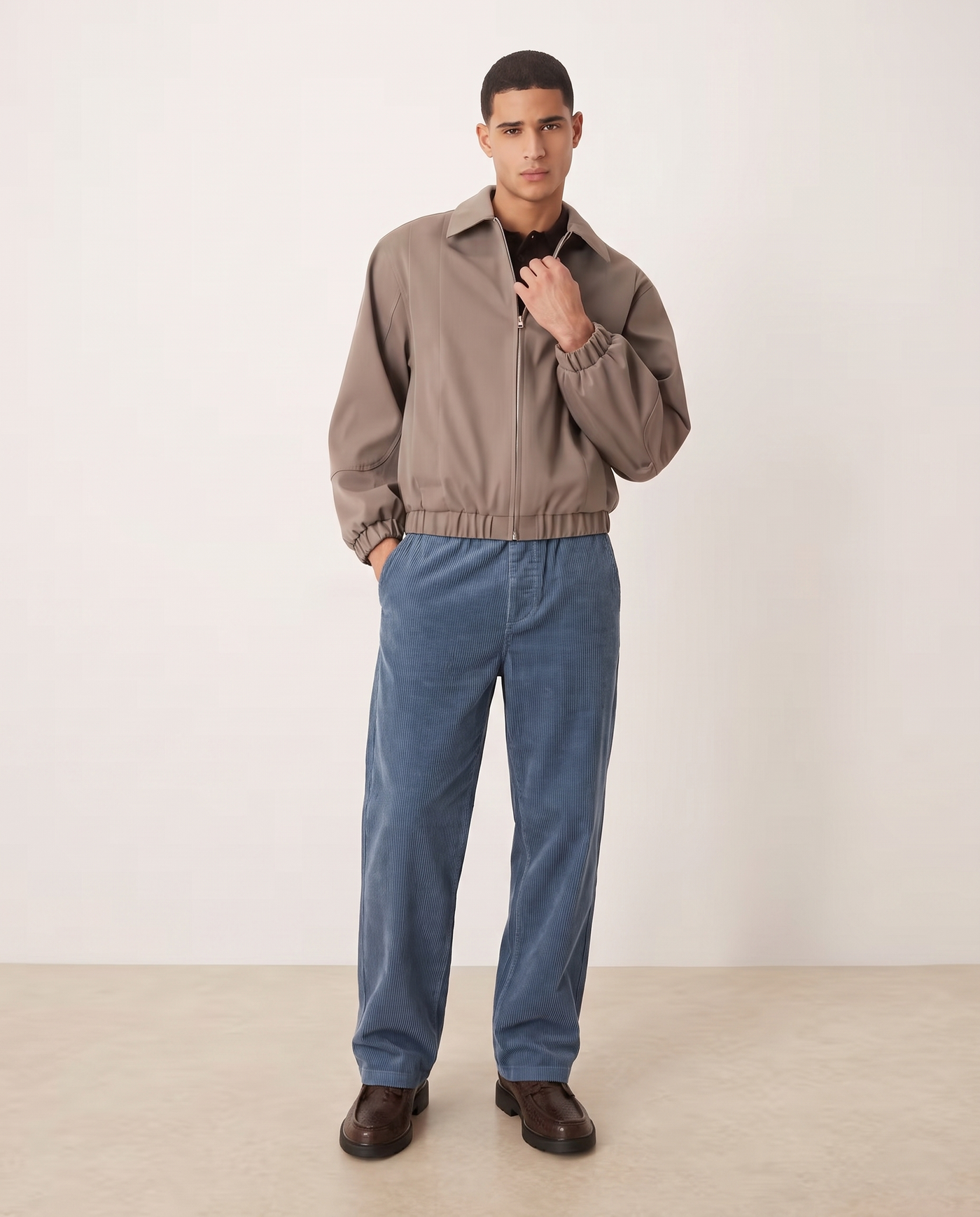 Ethan Stylish Loose-Fit Men's Chinos Trousers — Blue, full length