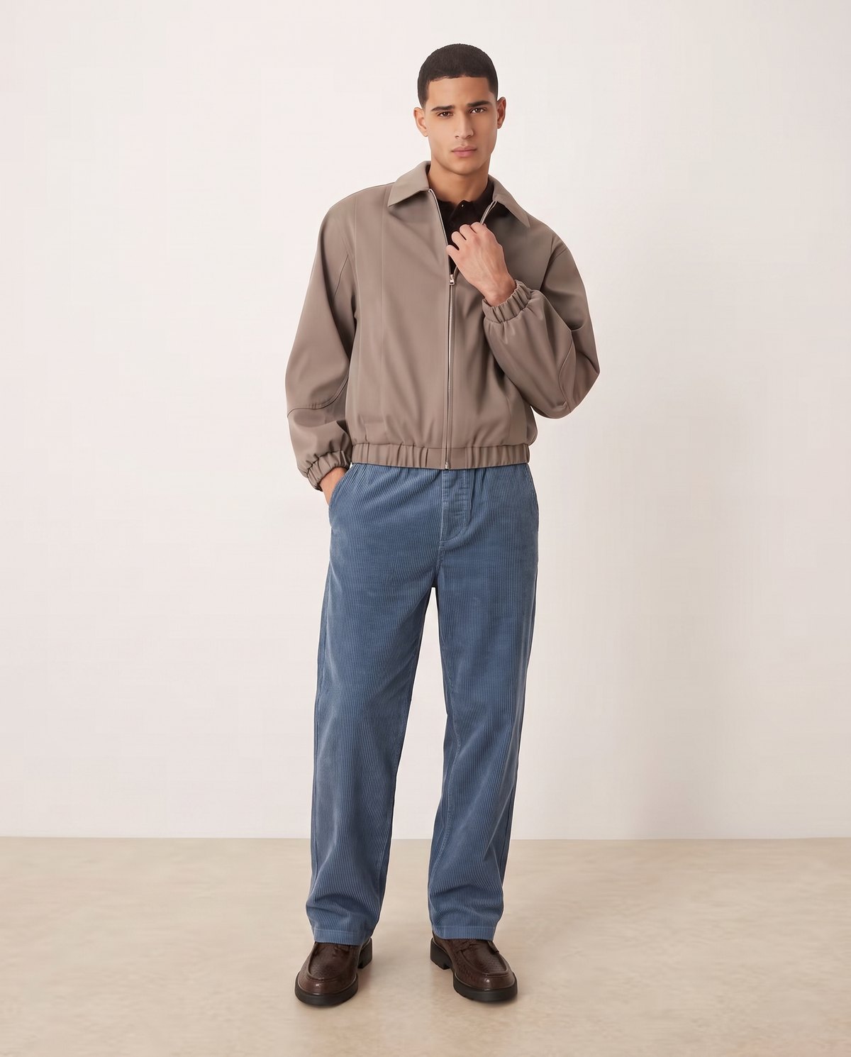 Ethan Stylish Loose-Fit Men's Chinos Trousers — Blue, full length