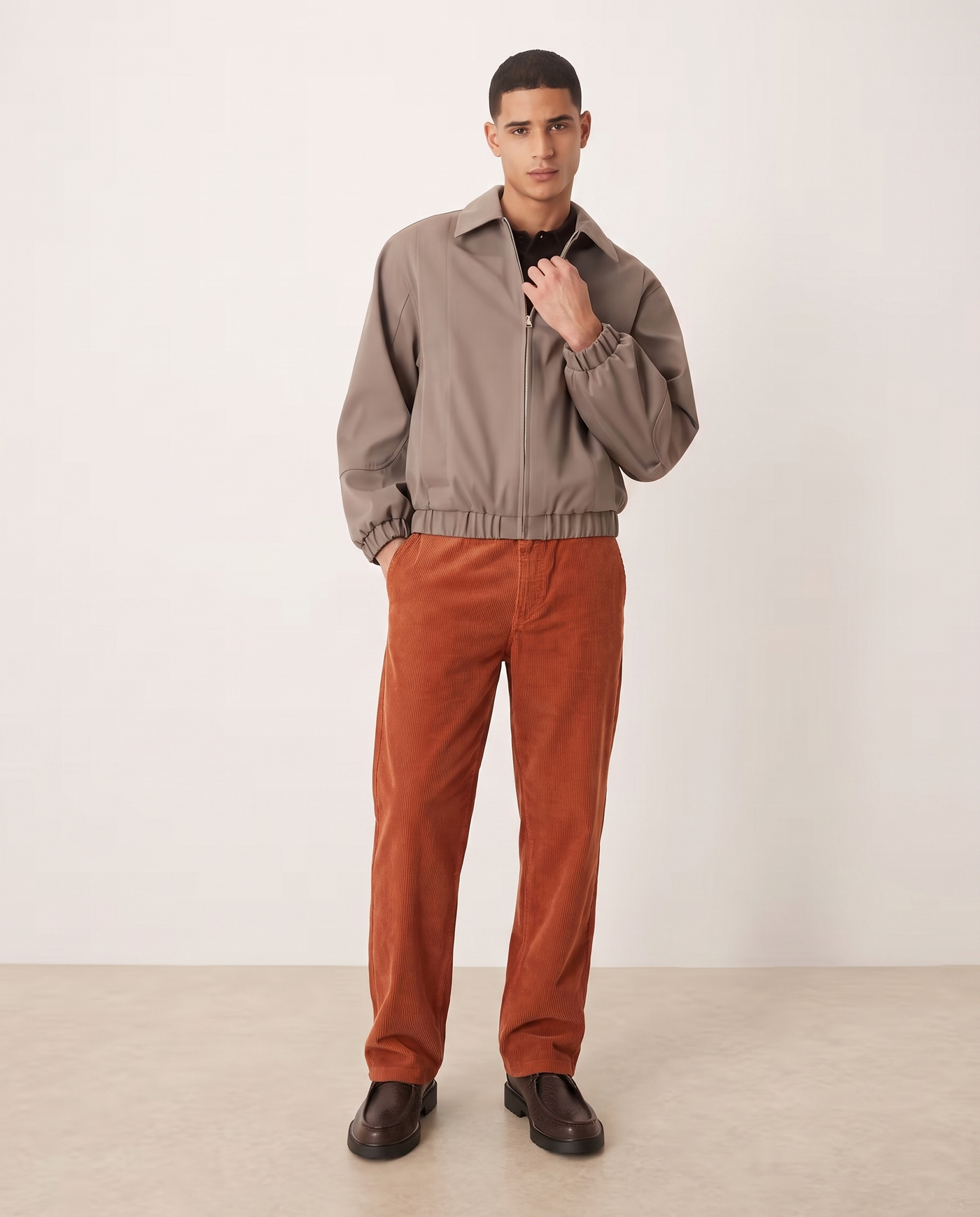 Ethan Stylish Loose-Fit Men's Chinos Trousers — Persimmon, full length