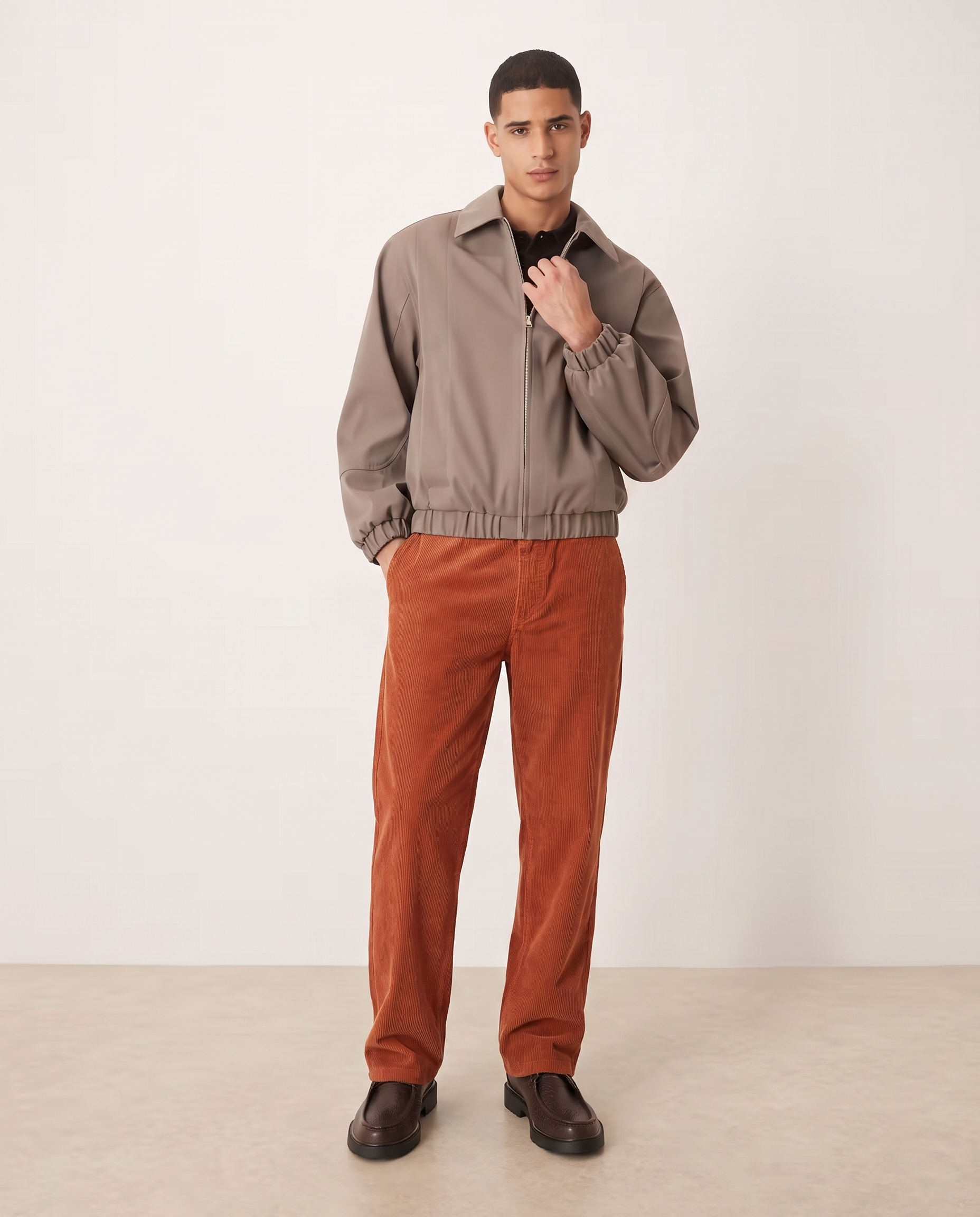 Ethan Stylish Loose-Fit Men's Chinos Trousers — Persimmon, full length