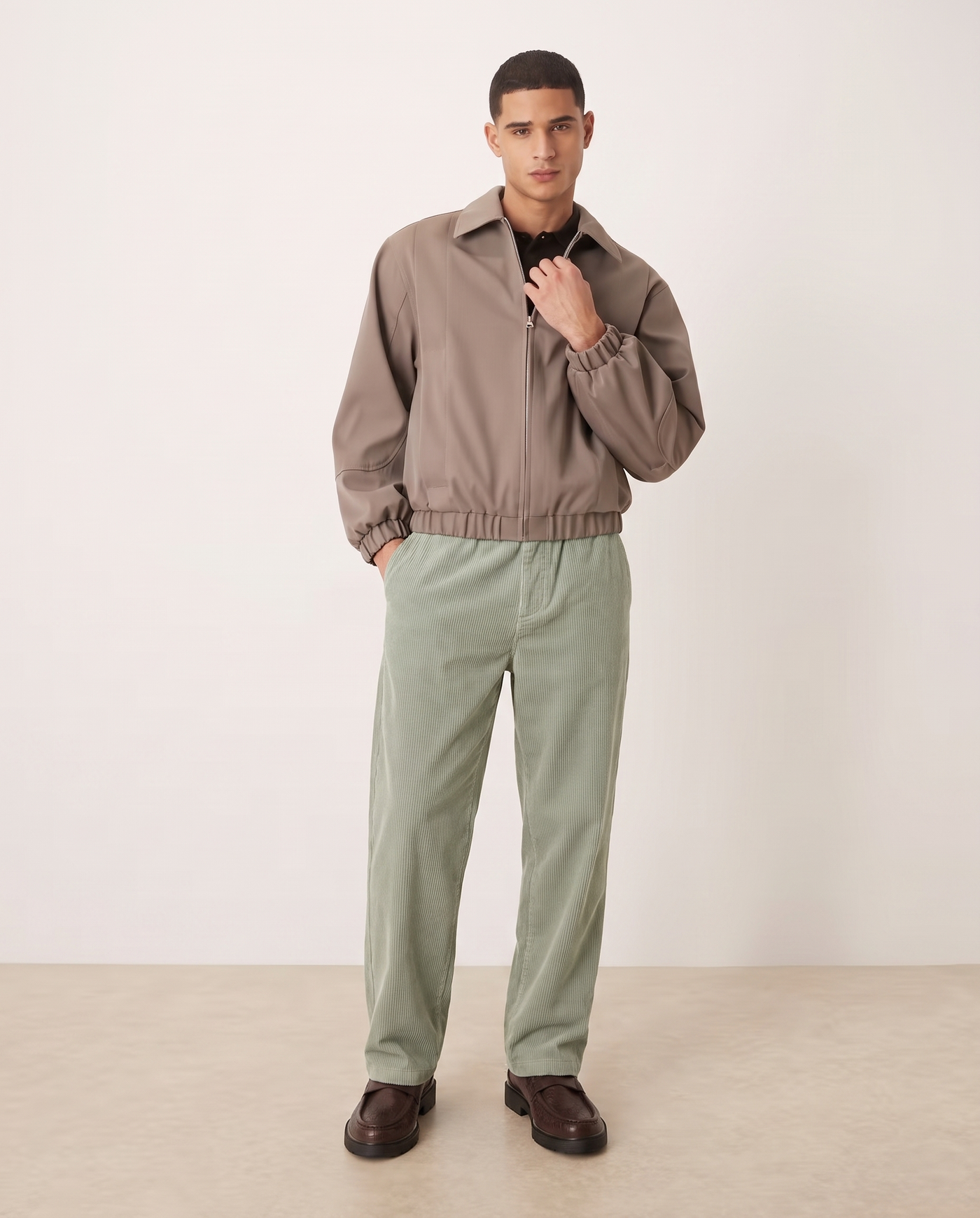 Ethan Stylish Loose-Fit Men's Chinos Trousers — Light Green, full length