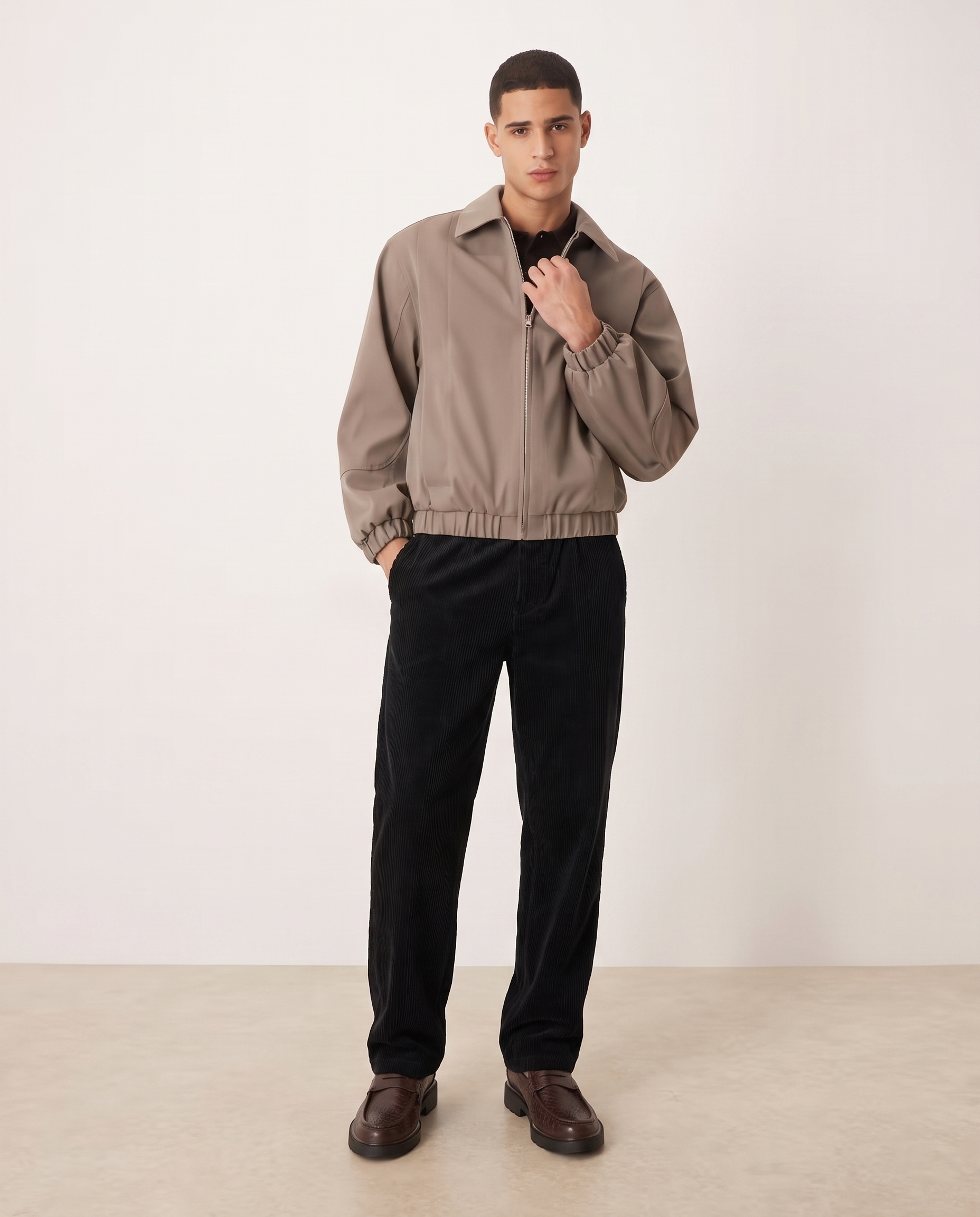 Ethan Stylish Loose-Fit Men's Chinos Trousers — Black, full length