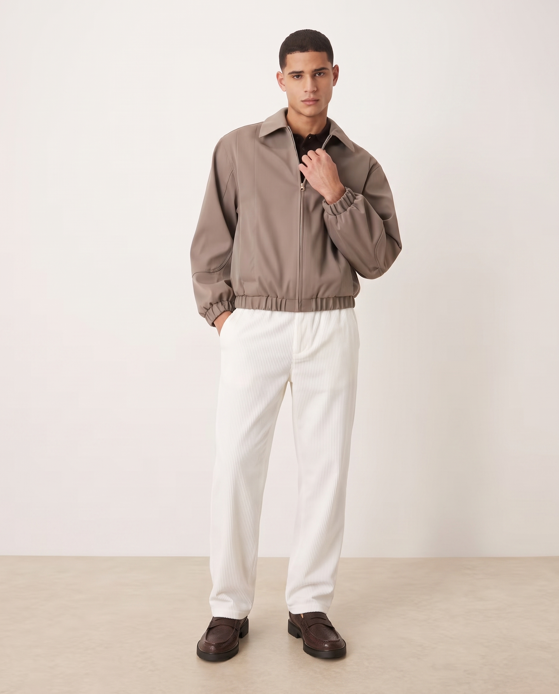 Ethan Stylish Loose-Fit Men's Chinos Trousers — White, full length