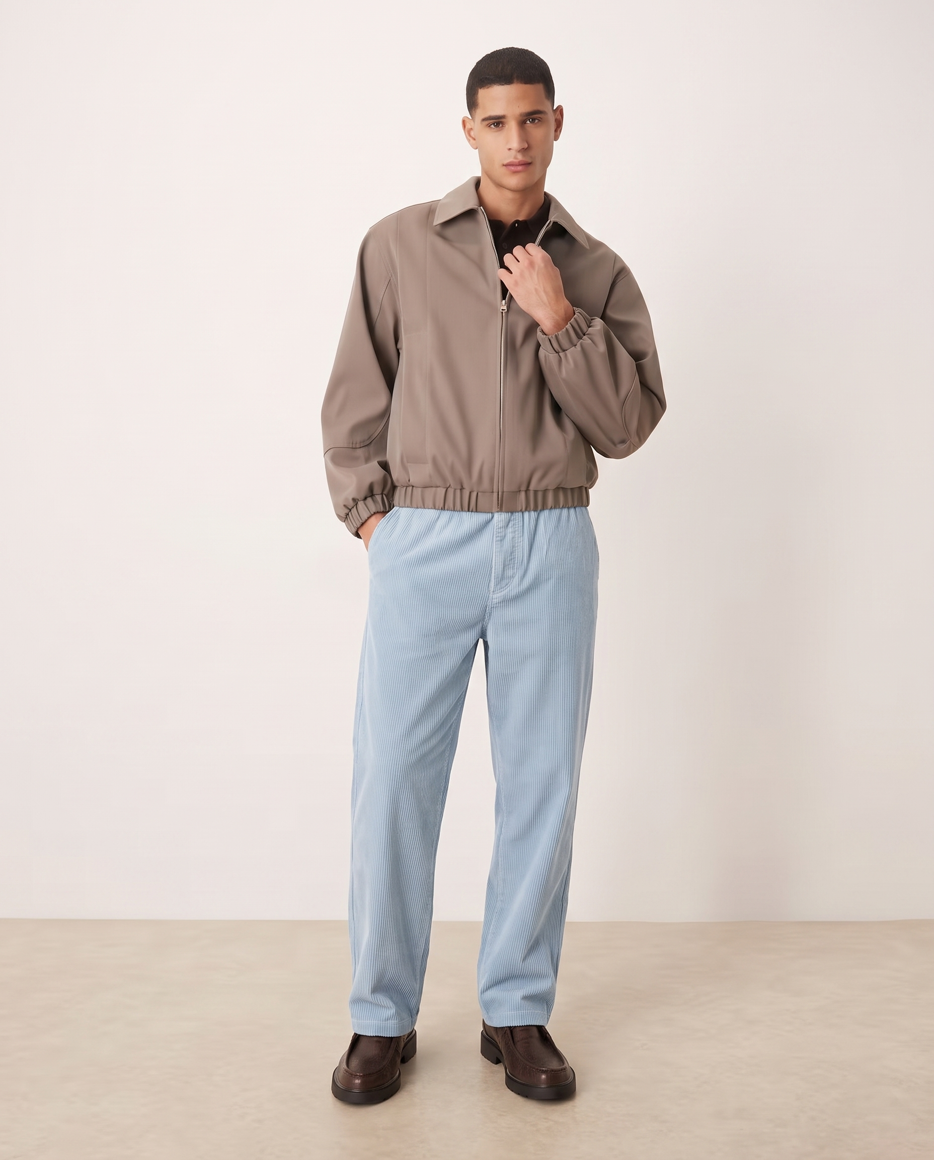Ethan Stylish Loose-Fit Men's Chinos Trousers — Light Blue, full length