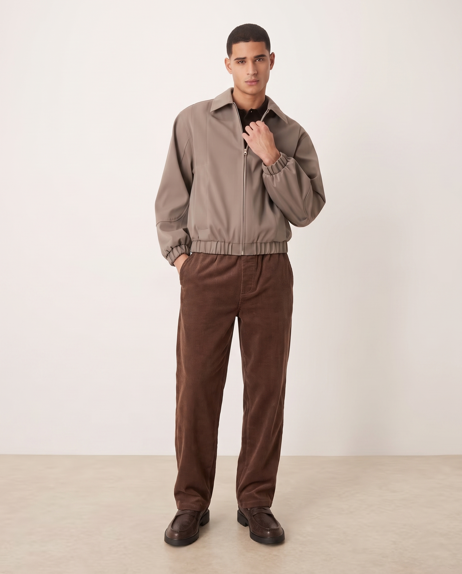 Ethan Stylish Loose-Fit Men's Chinos Trousers — Brown, full length