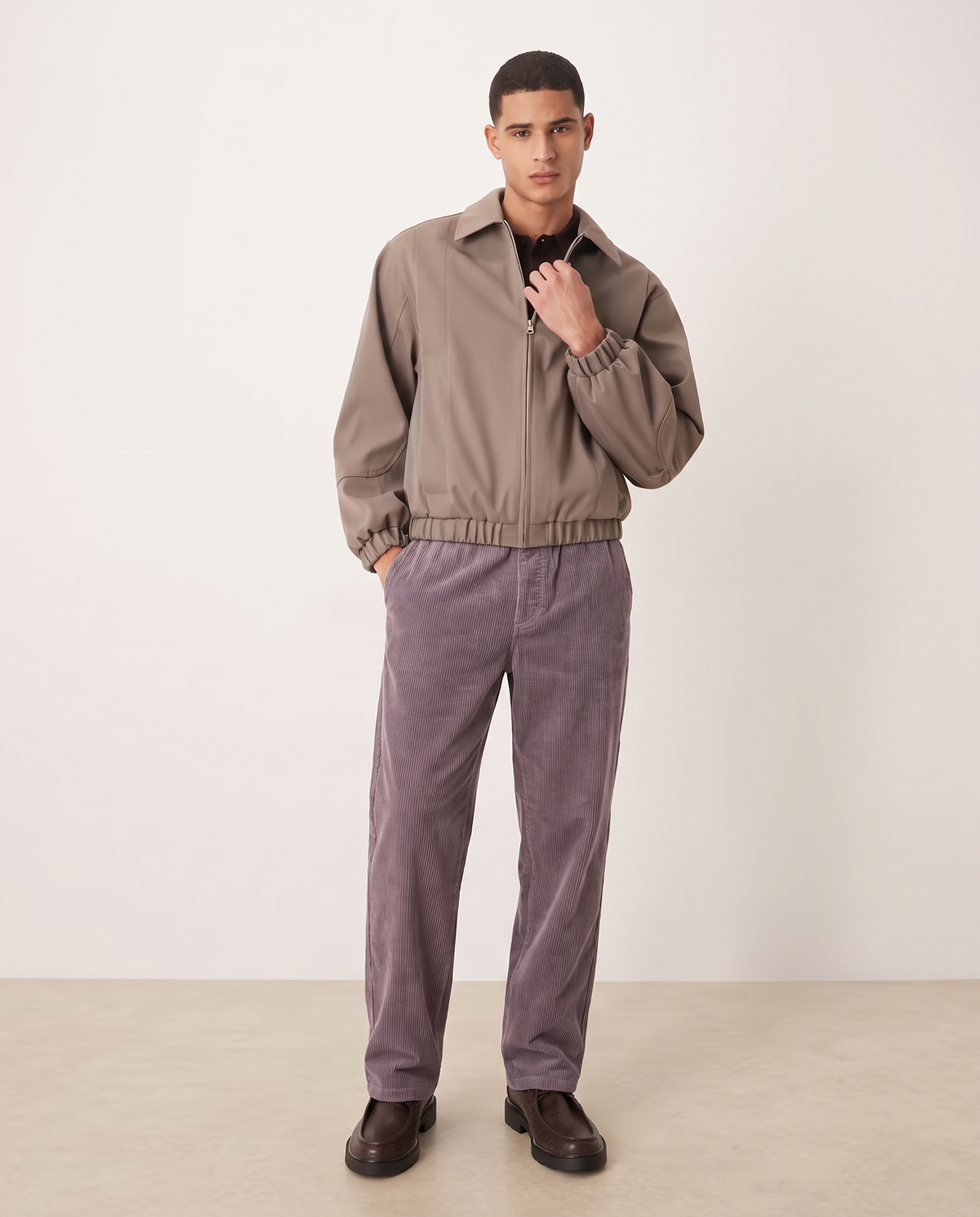 Ethan Stylish Loose-Fit Men's Chinos Trousers — Violet, full length