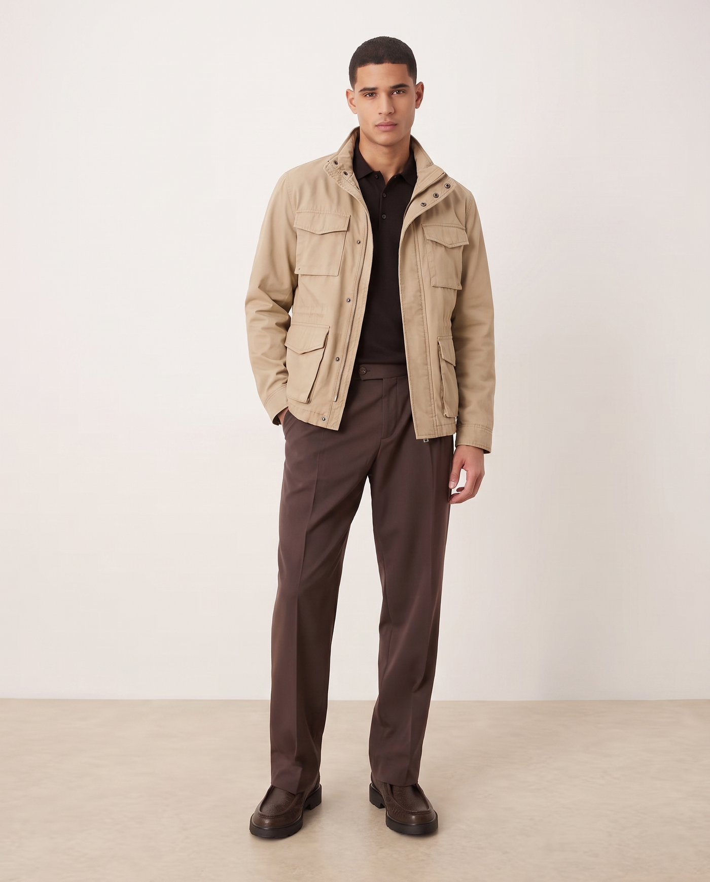Ethan | Durable Casual Utility Men's Jacket for Everyday Wear — Beige, full length