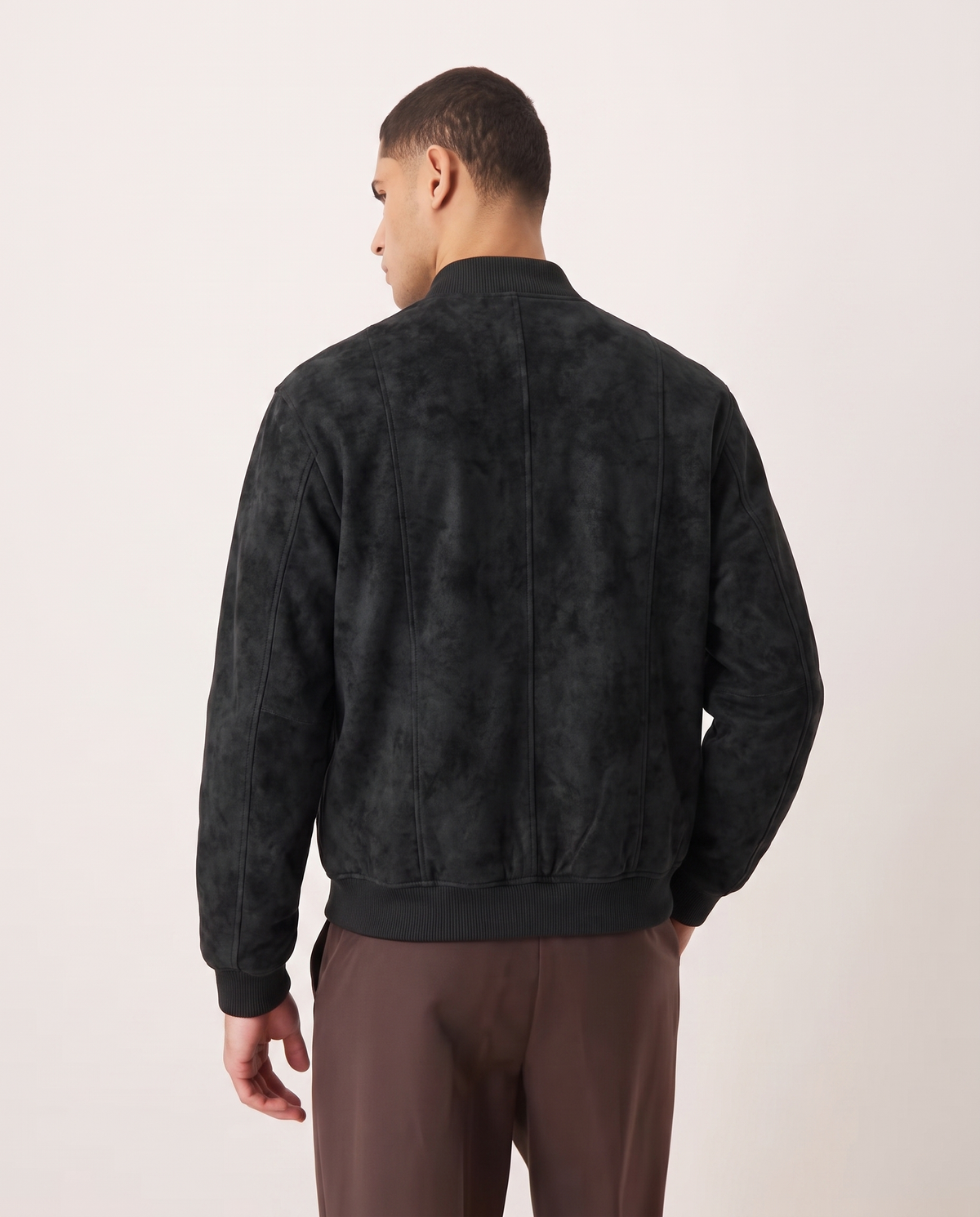 Quentin | Distressed Suede Year-Round Bomber Jacket — Black, back