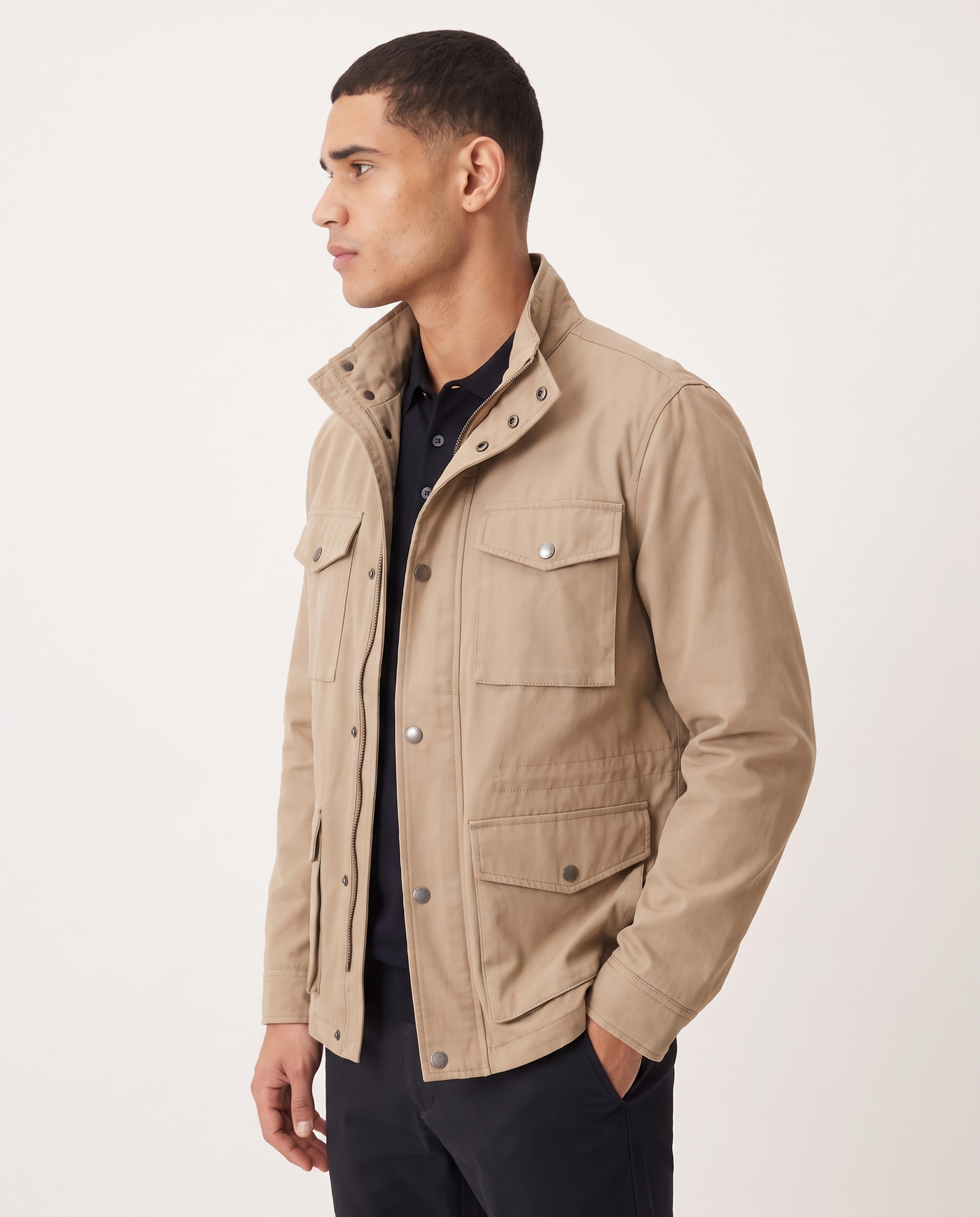 Ethan | Durable Casual Utility Men's Jacket for Everyday Wear — Beige, side