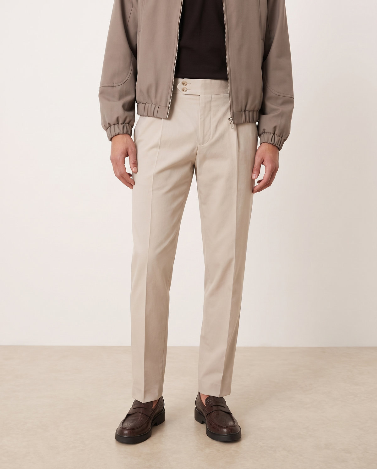 Ethan | Classic Elegant Tailored Trousers — Beige, detail