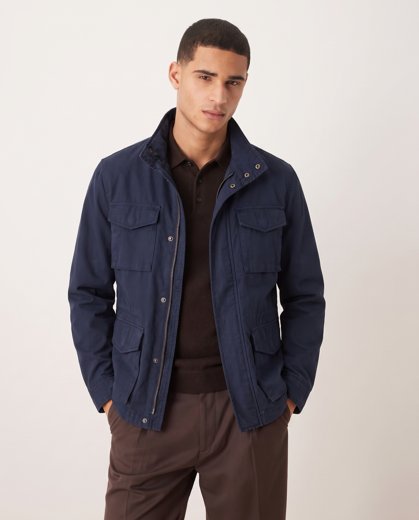 Ethan | Durable Casual Utility Men's Jacket for Everyday Wear — Navy Blue, front