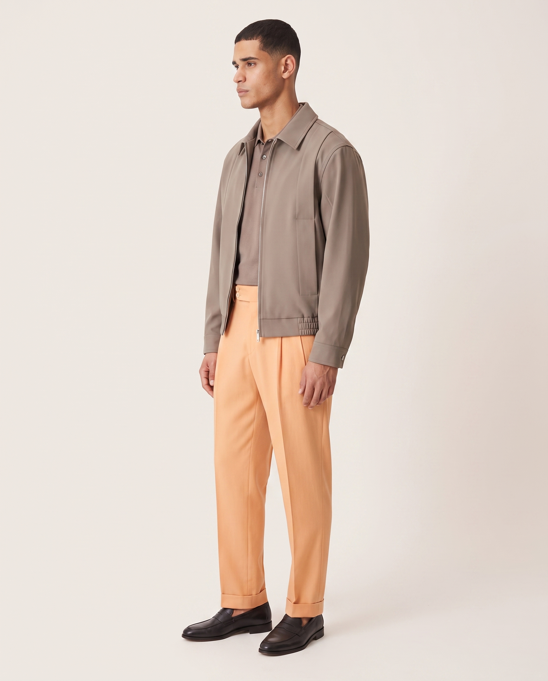 Ethan | Stylish Tailored Double Pleat Trousers — Apricot, side