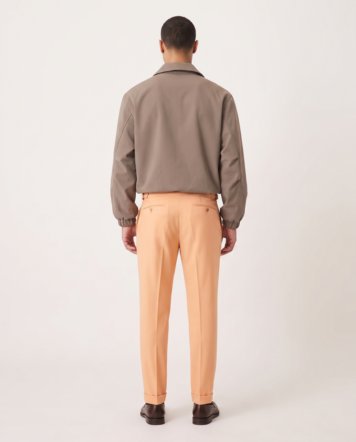 Ethan | Stylish Tailored Double Pleat Trousers — Apricot, back