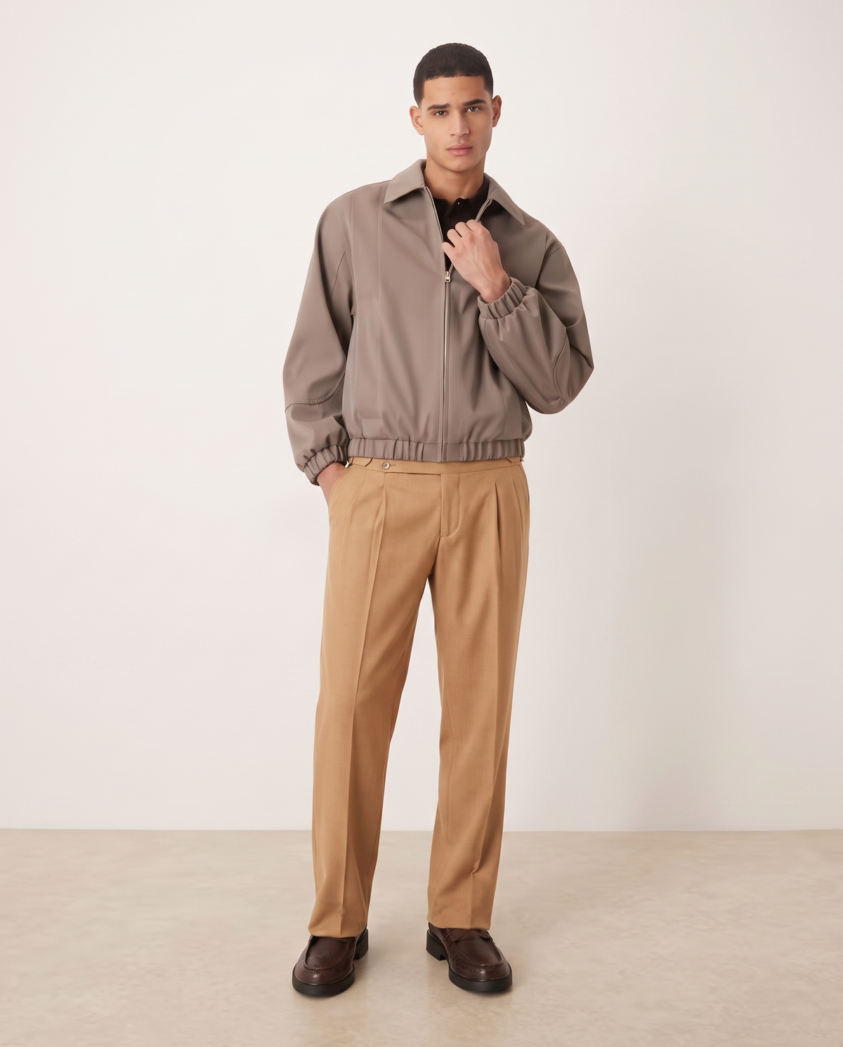 Ethan | Stylish Tailored Double Pleat Trousers — Camel, full length