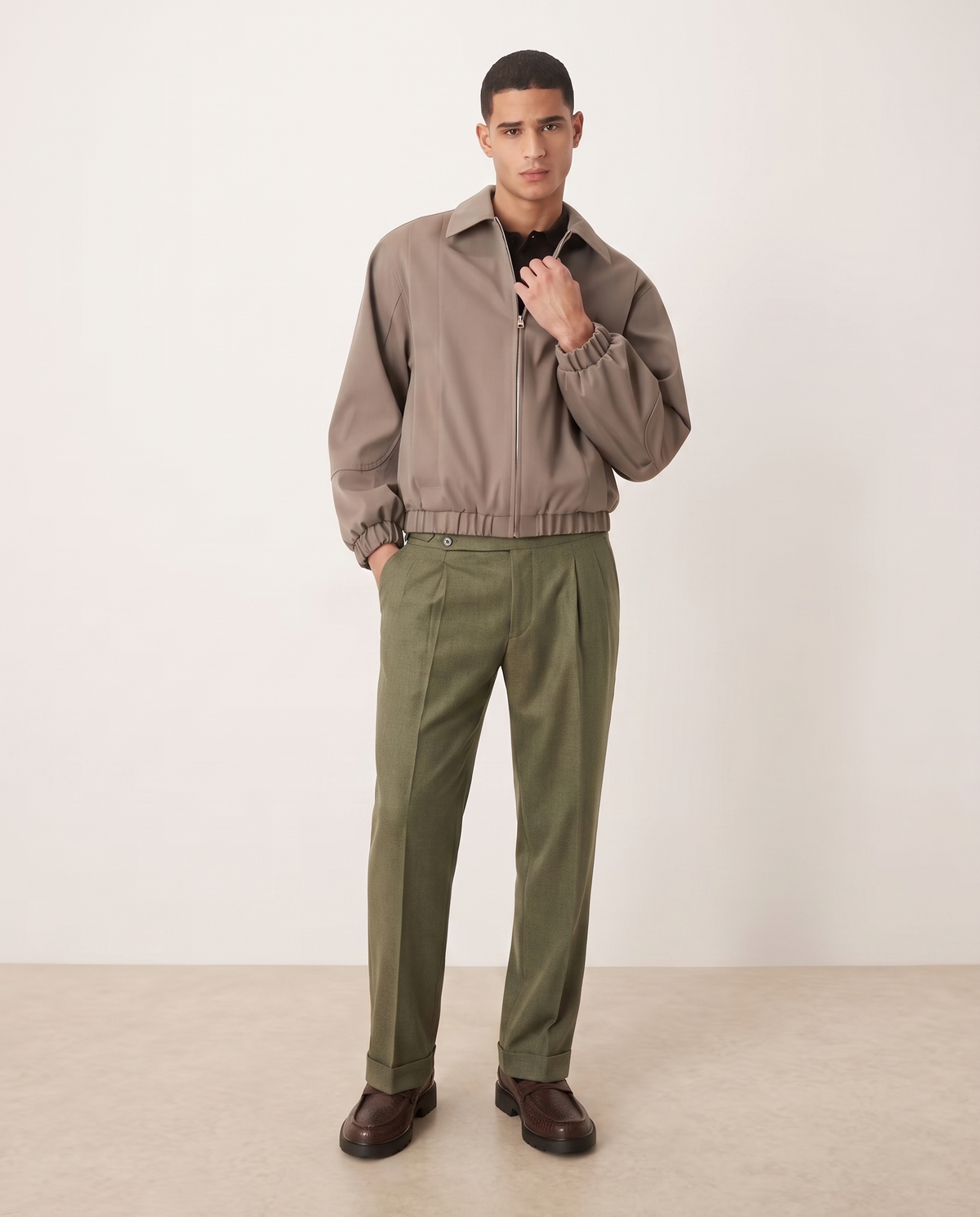 Ethan | Stylish Tailored Double Pleat Trousers — Retro Green, full length