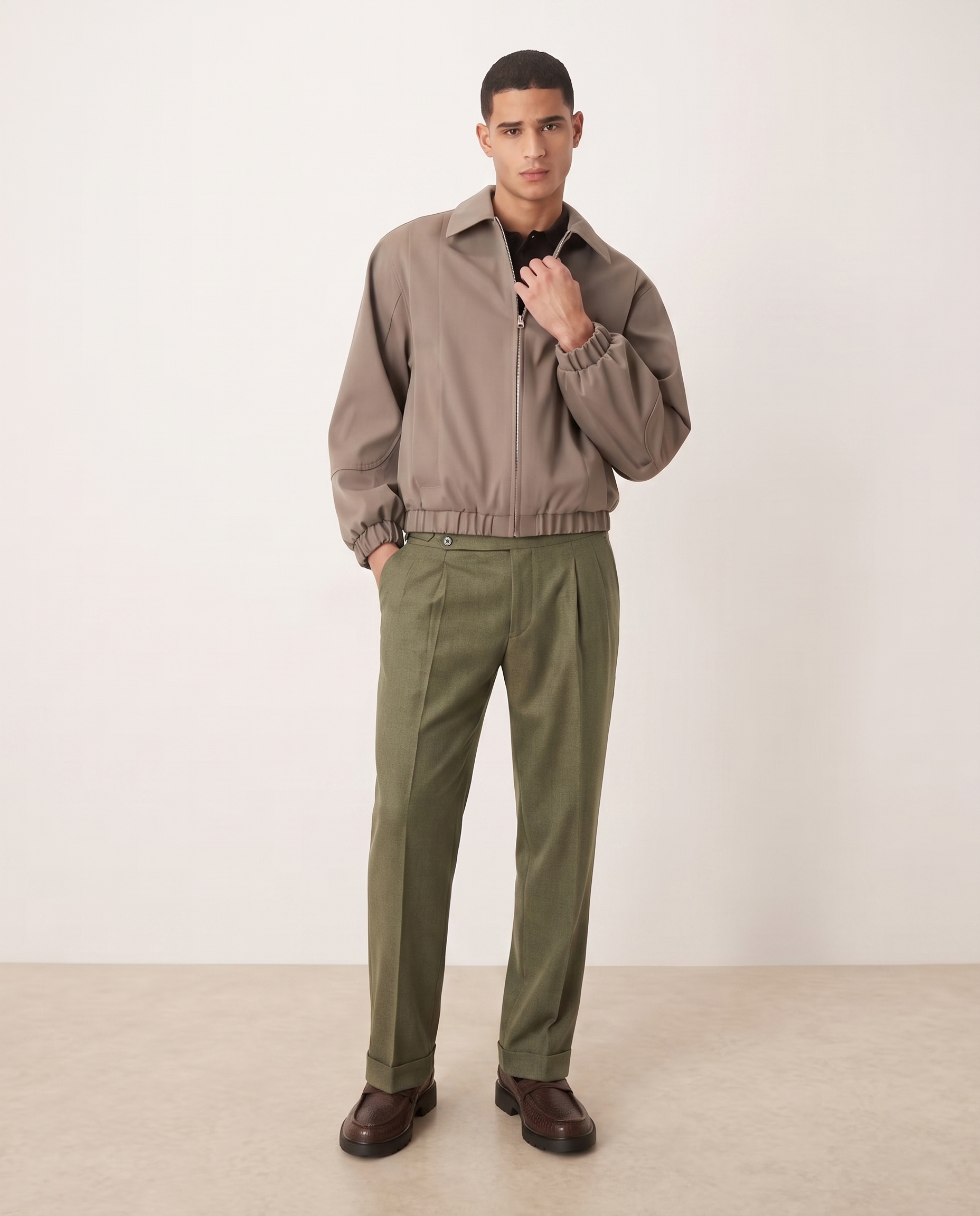 Ethan | Stylish Tailored Double Pleat Trousers — Retro Green, full length