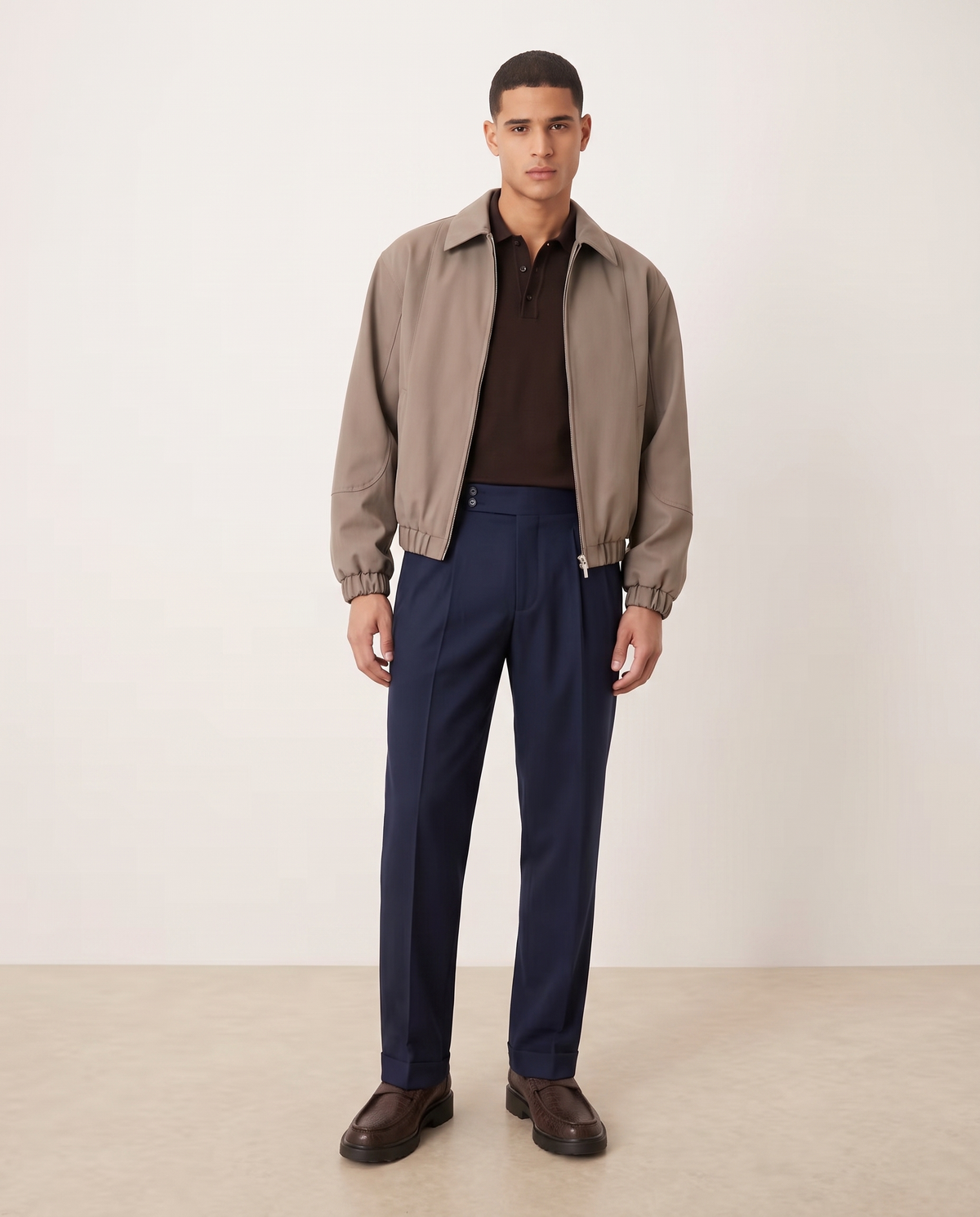 Ethan | Stylish Tailored Double Pleat Trousers — Navy, full length