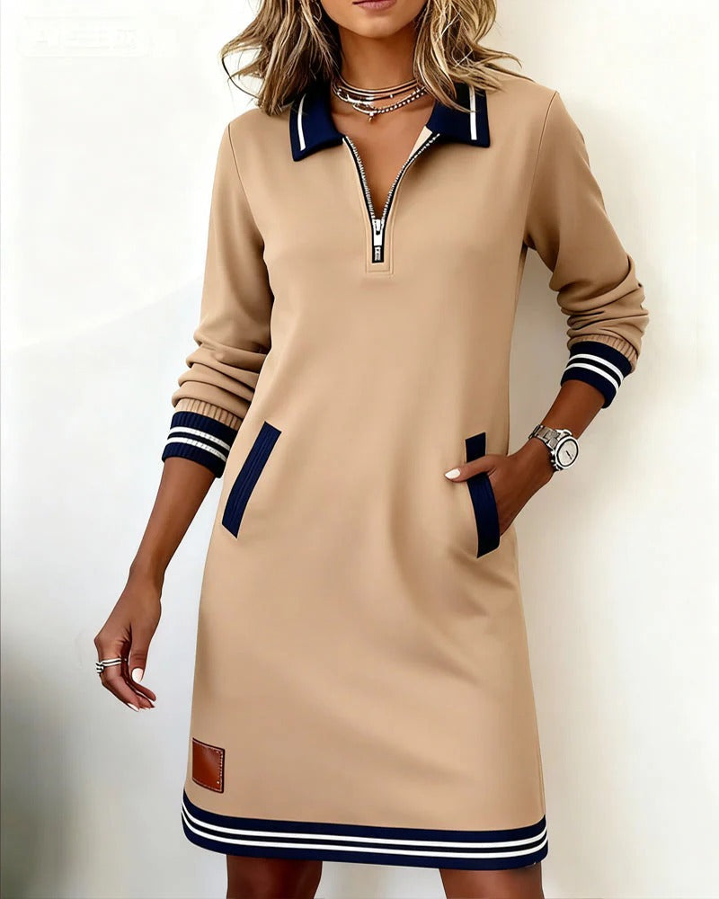 Women's Quarter-Zip Collared Sweatshirt Dress