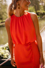 Marbella High-Neck Sleeveless Midi Dress with Side Slit