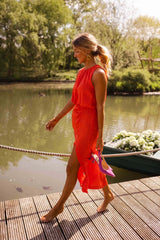 Marbella High-Neck Sleeveless Midi Dress with Side Slit