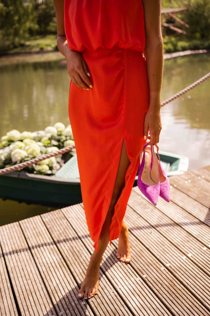 Marbella High-Neck Sleeveless Midi Dress with Side Slit