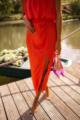 Marbella High-Neck Sleeveless Midi Dress with Side Slit