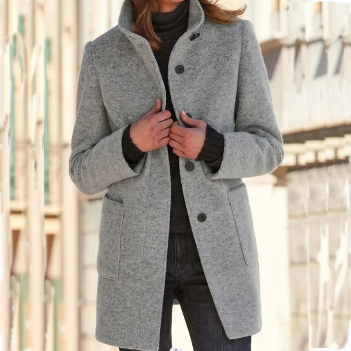 Women's Long Padded Winter Coat with Stand Collar