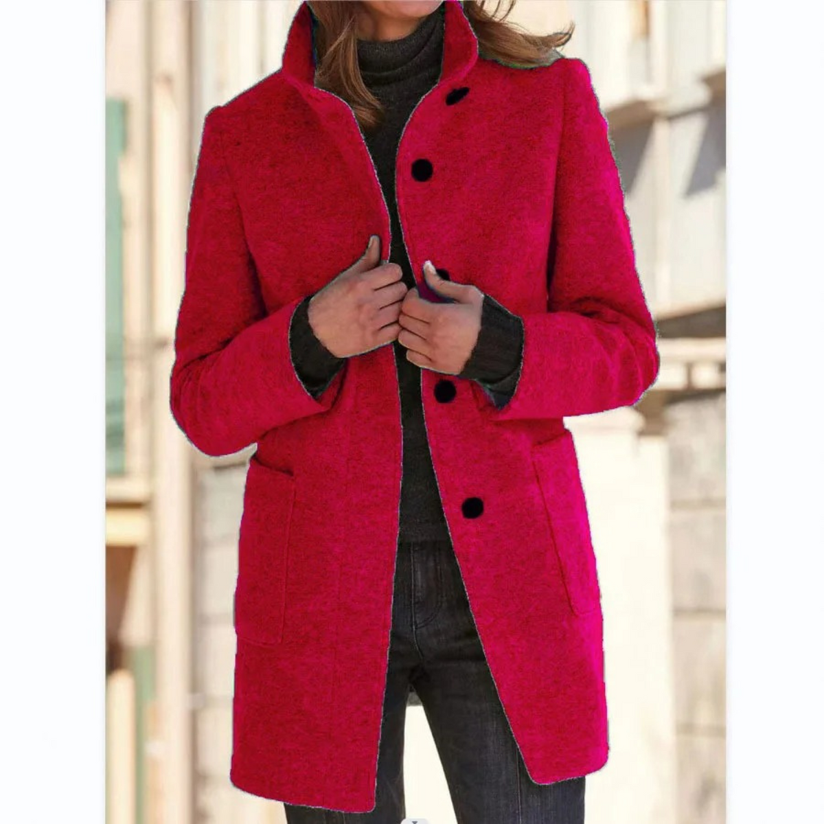 Women's Long Padded Winter Coat with Stand Collar
