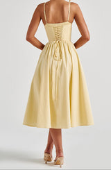 Tavira Corset Bodice A-Line Midi Dress with Pockets