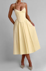 Tavira Corset Bodice A-Line Midi Dress with Pockets