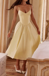 Tavira Corset Bodice A-Line Midi Dress with Pockets