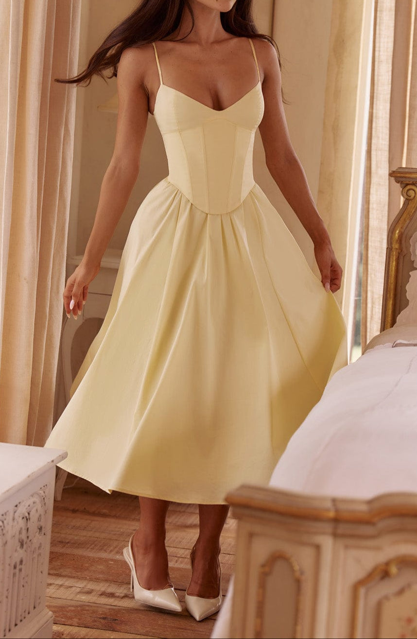 Tavira Corset Bodice A-Line Midi Dress with Pockets