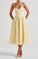 Tavira Corset Bodice A-Line Midi Dress with Pockets