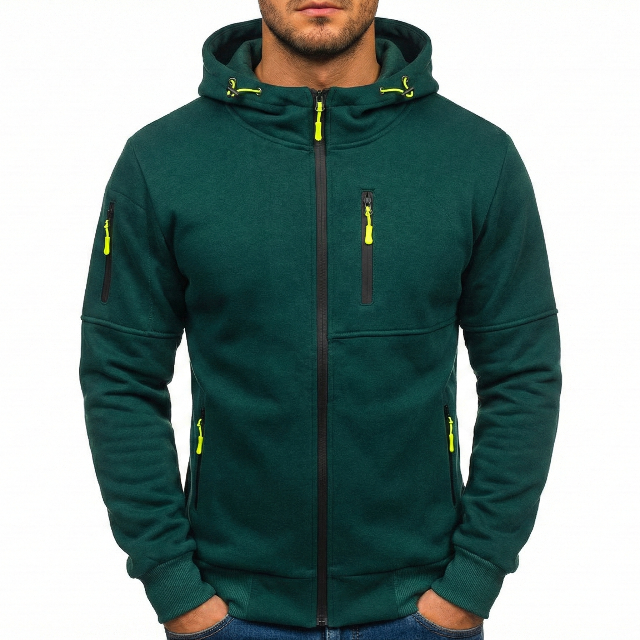 Men's Full-Zip Cotton Blend Hoodie with Zip Pockets