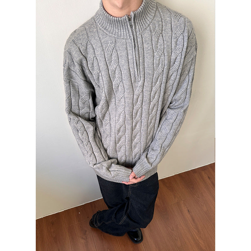 Men's Cable Knit Quarter Zip Sweater High Neck