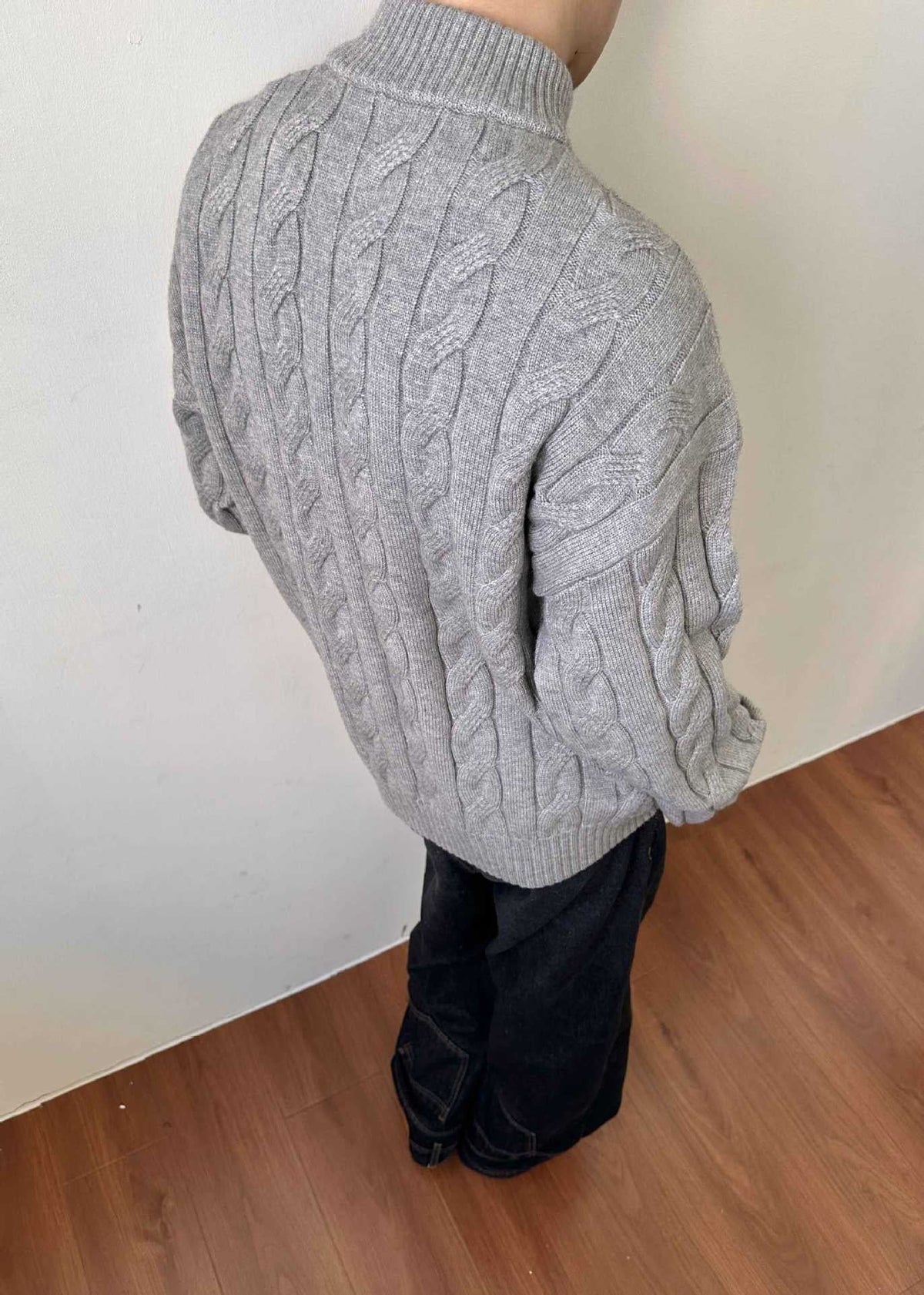Men's Cable Knit Quarter Zip Sweater High Neck